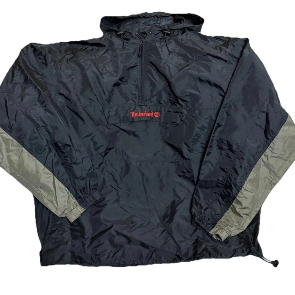 Timberland 1/4 Zip Pullover Windbreaker Jackets Size   XL Black Logo Hood